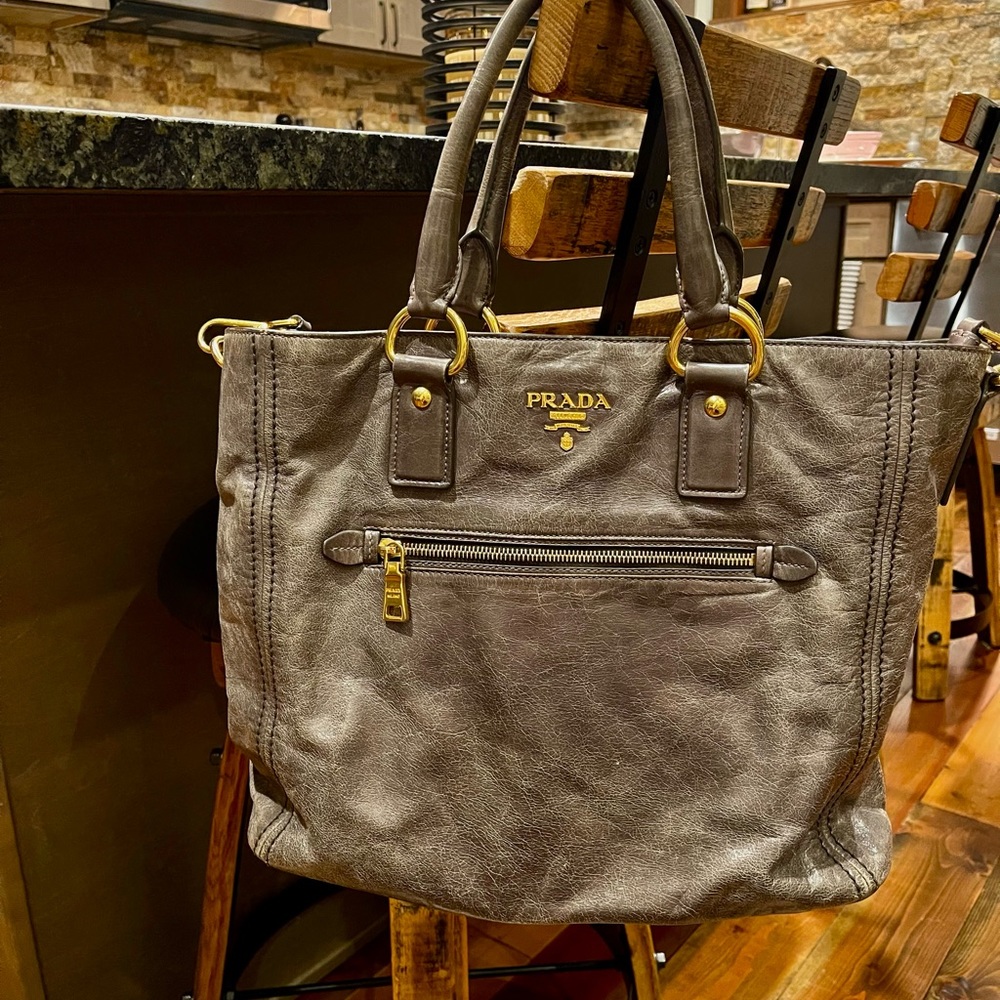 Prada Grey Calfskin Leather Tote beautiful condition.guaranteed authenticity